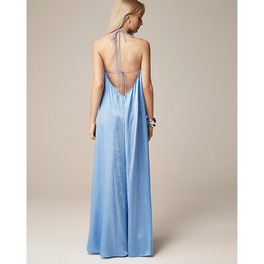 Anna October Blue Backless Satin Slip Dresses - Picture 4 of 12